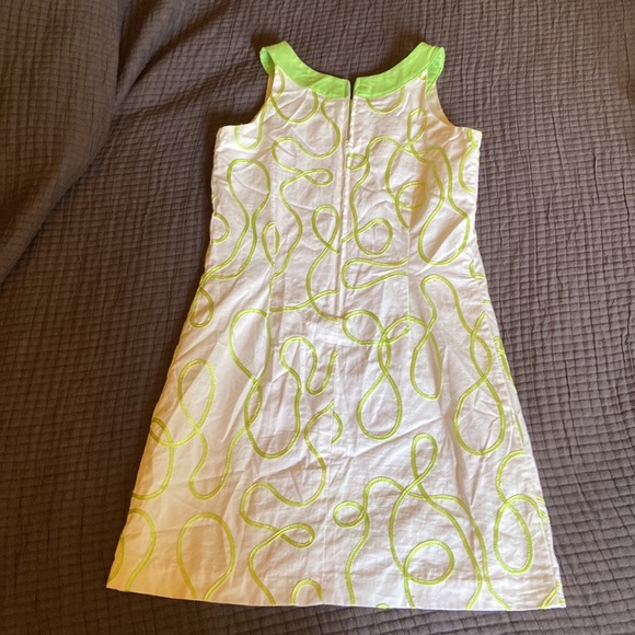 12 MAGGIE BREEN TOO LINED SHIFT DRESS WHITE LIME GREEN TRIM AND EMBROIDERY ZIP - Picture 2 of 16